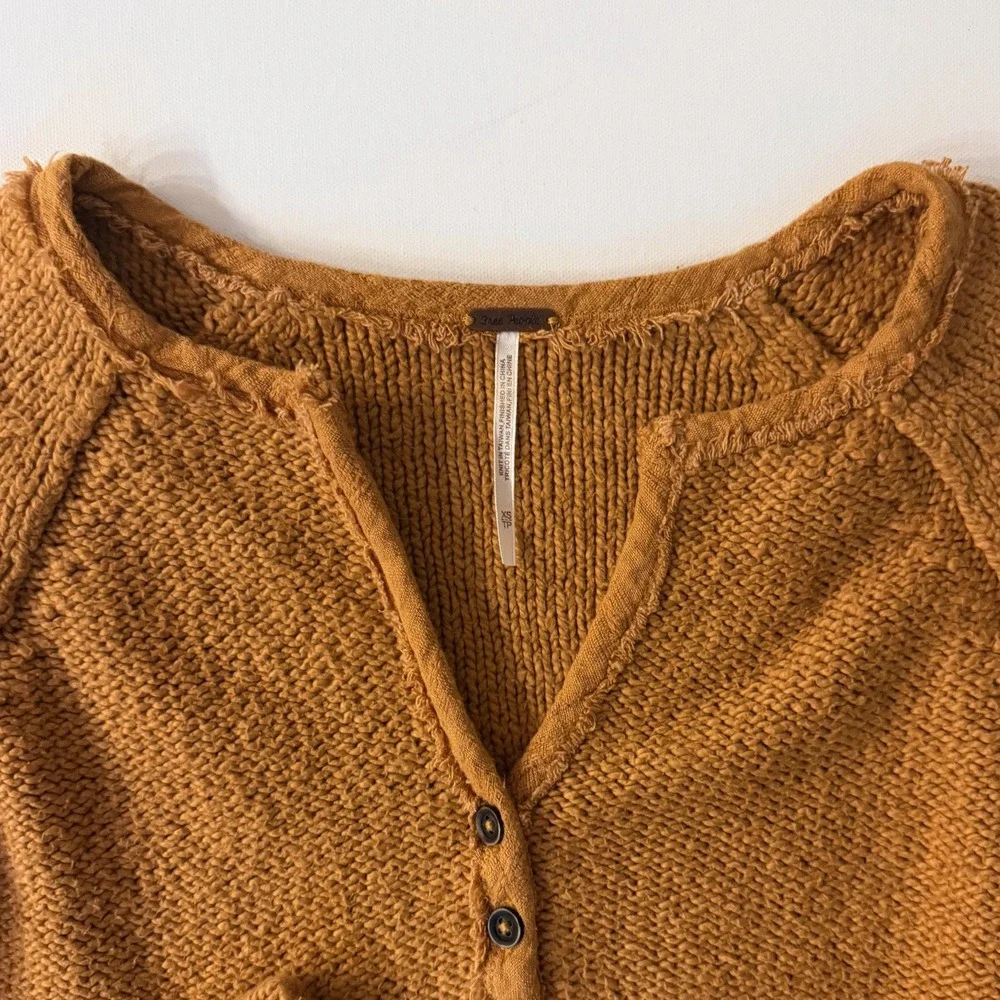 Free People Sweetheart Henley Cropped Sweater Rust Small Cottagecore Granola